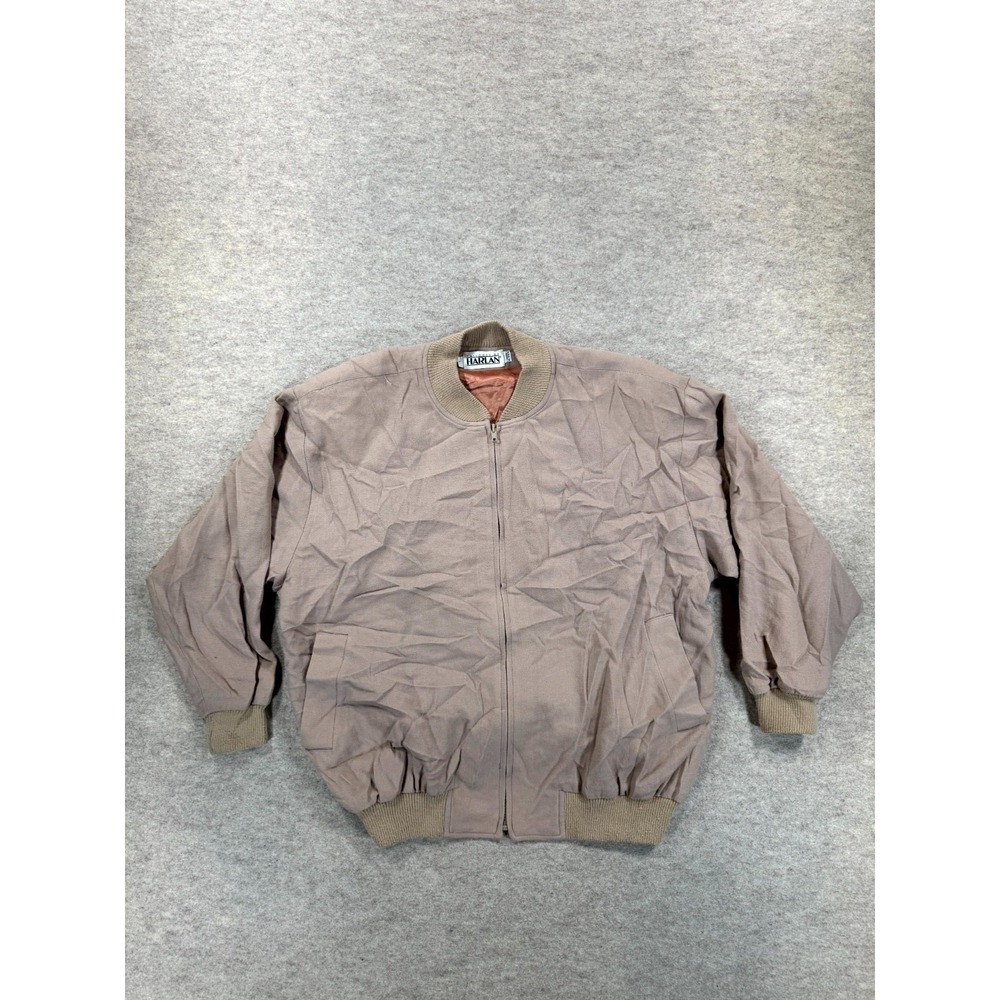 Vintage Tailored By Harlan Bomber Jacket Mens Large Beige Lined Full Zip USA